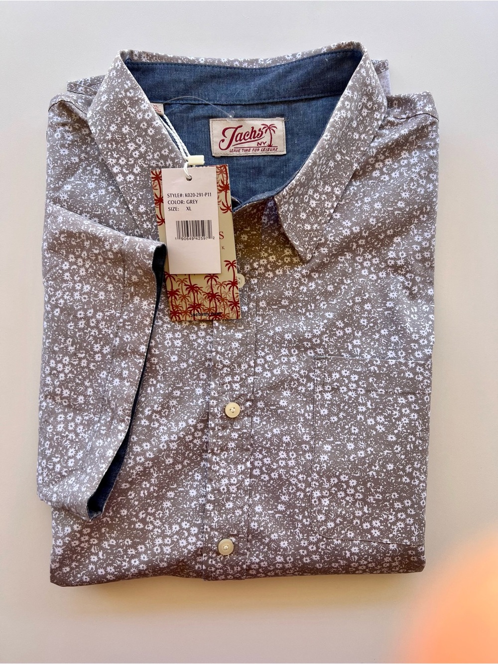 Jachs Grey Floral Short-Sleeve Button-Down Shirt